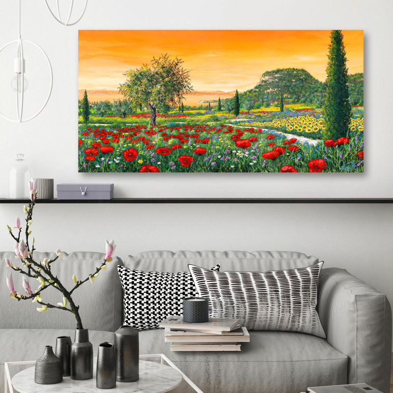 The Hills In Bloom by Tebo Marzari - Wrapped Canvas Painting, 35cm H x 70cm W x 4cm D