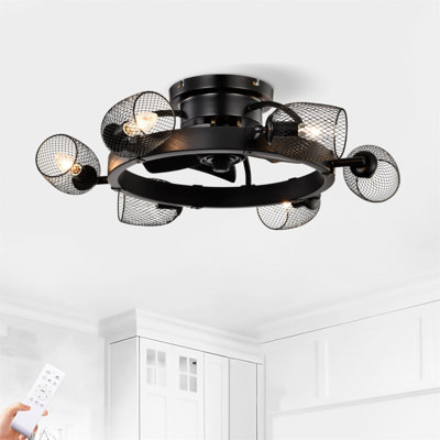Ventilateur de plafond industriel 25,8 po avec télécommande, ventilateur de plafond 5 pales pour petit salon, salle à manger, chambre à coucher, salle familiale, noir mat, 6 pièces * E26 (n'inclut pas les ampoules)