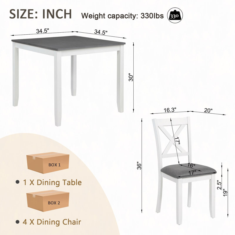 Ensemble de table de salle à manger 5 pièces avec 4 chaises, ensemble de table de salle à manger en bois pour 4 personnes, ensemble de table de salle à manger pour 4 personnes pour petite place, cuisine, salle à manger et deux tons
