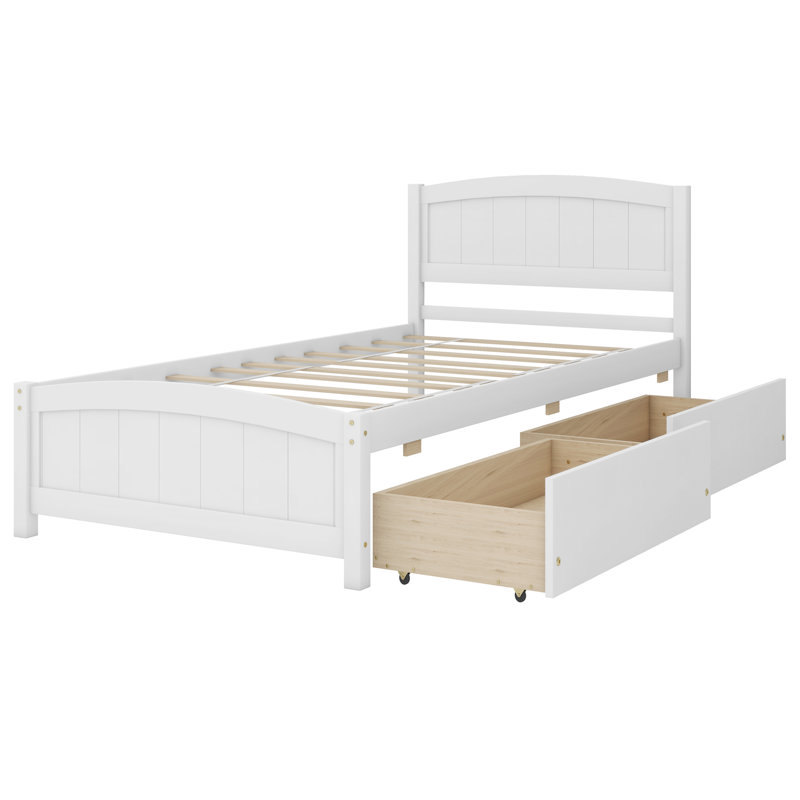 Lit plateforme simple avec deux tiroirs, Blanc