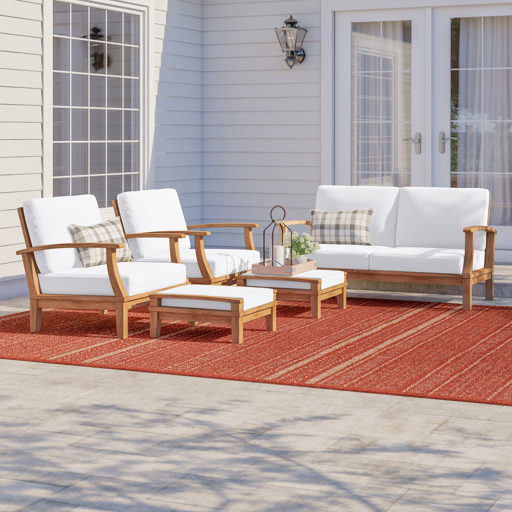 Modway Marina 6-Piece Outdoor Patio Teak Set, White