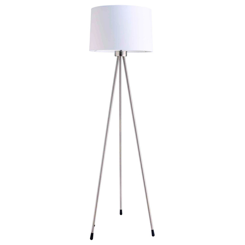 Lampe trépied 59 "avec abat-jour tambour, Blanc, Blanc