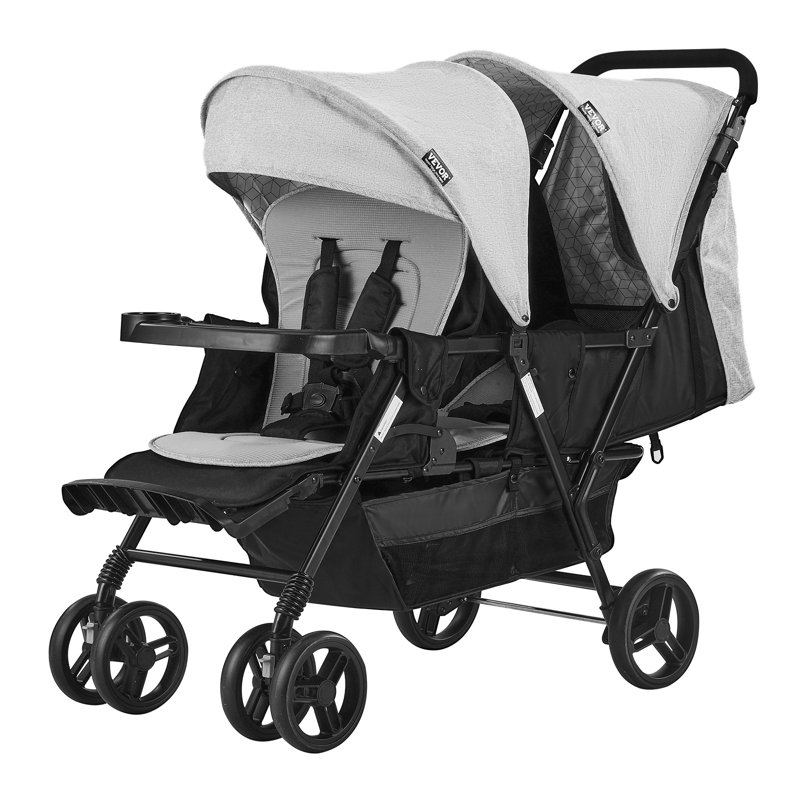 Poussette double pliable légère, Noir / gris clair