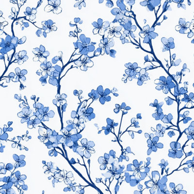 Papier peint adhésif auto-adhésif amovible à motif de branches de fleurs bleues à motif de branches artificielles, 24 po x 118 po