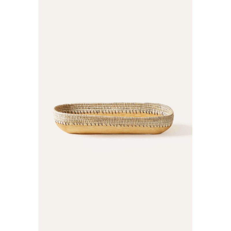 Copabu Wood Raffia Rectangle Tray