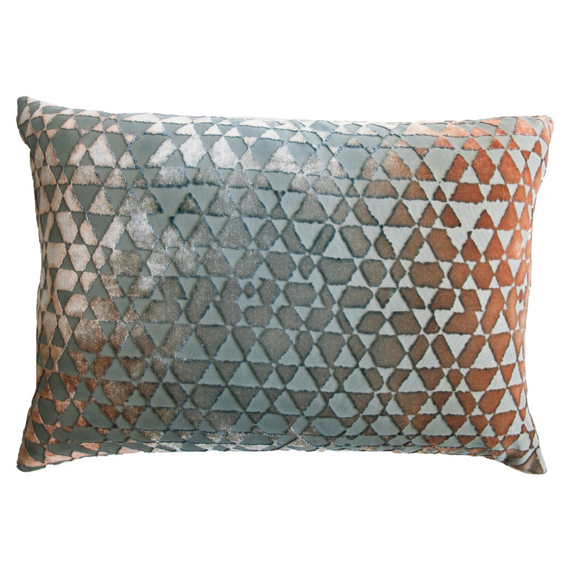 Triangles Lumbar Velvet Pillow Cover & Insert, Gunmetal, 14" H x 20" W