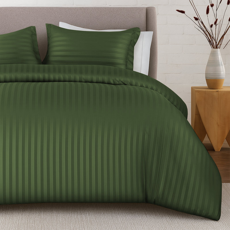 Aspire Homeware 3 Piece Hotel Quality Dyed Duvet Complete Set with Pillowcases for Premium Comfort, Olive Green