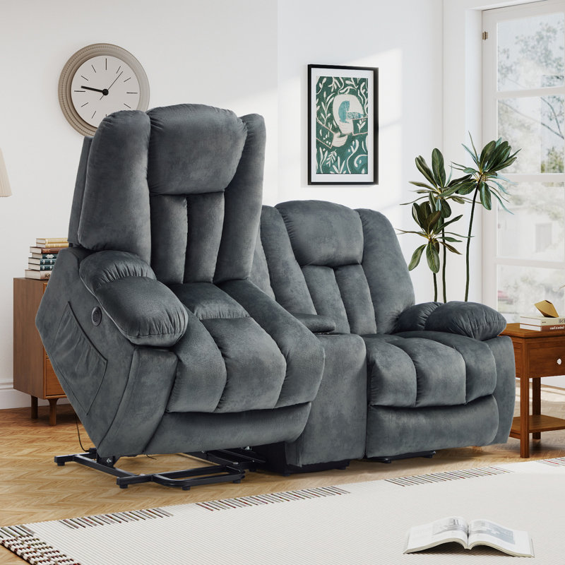 79.13'' Wide Modern Microfiber Power Reclining Loveseat With Lift Assist, Dual Hidden Cup Holders, Storage Console & USB Charging Ports
