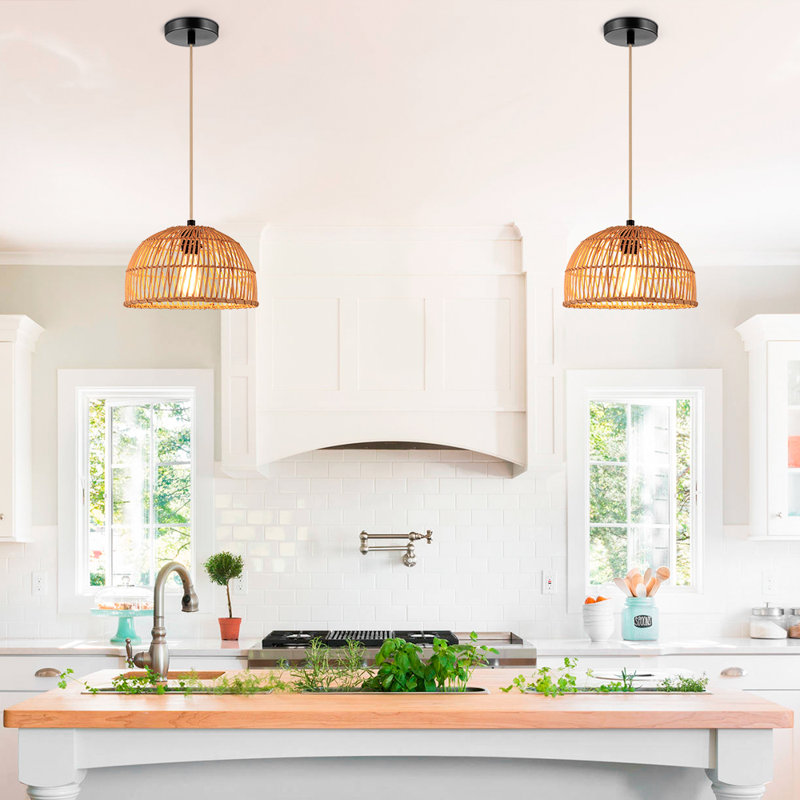 Petit luminaire suspendu 1 lumière Boho Rattan Dome