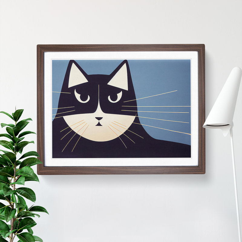 Artistic Cat Abstract 1 Piece Single Picture Frame Wall Art, 25cm H x 34cm W, Walnut