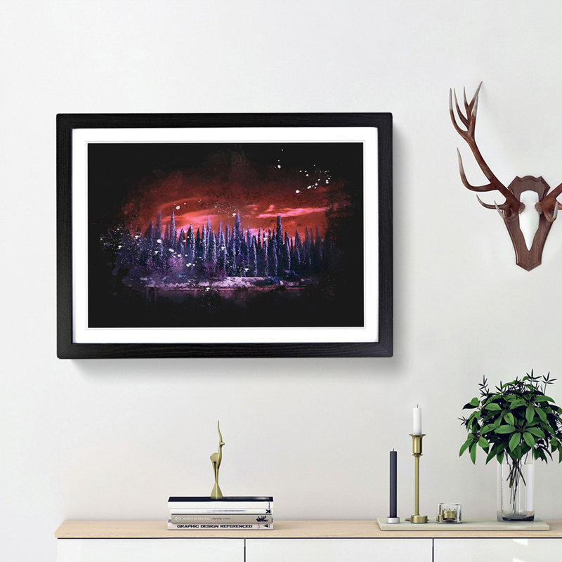 Cypress Trees Paint Splash - Framed Print, 45cm H x 63cm W x 2cm D, Black Framed