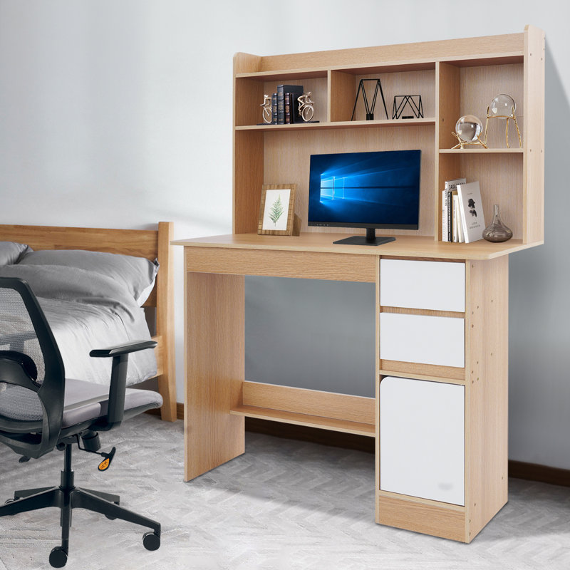 Modern Writing Desk With Bookshelf(Product Height: 51.54In), Wood