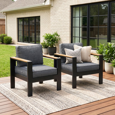 Fauteuil d'extérieur 2 pièces avec accoudoirs en plastique et bois