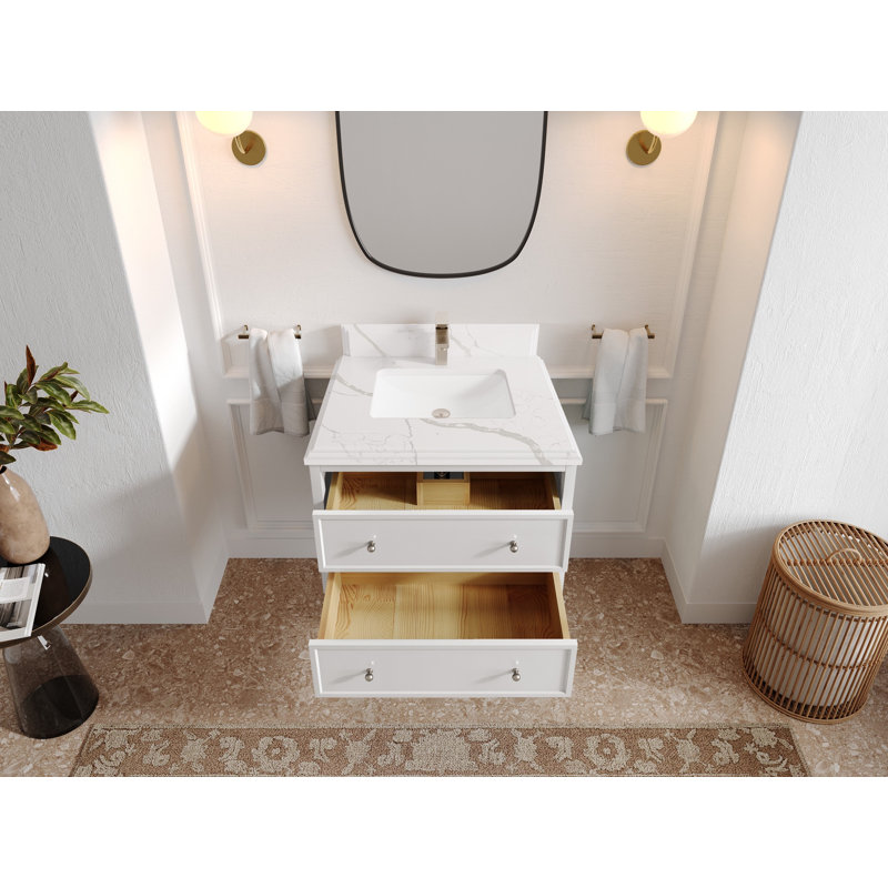 Verre flottant 30 po Roswell X P 22 po Meuble-lavabo simple en D, Calacatta Laza