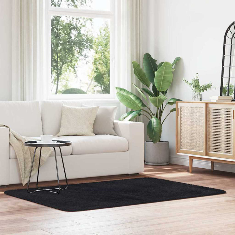 Shaggy Rug High Pile NAVARRA Black Polyester, Rectangle 120 x 170cm