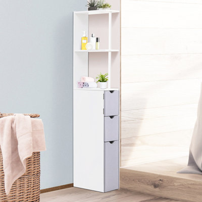 54" Tall White Bathroom Shelf - 2 Tier And Drawers For Efficient Storage 52.08" H Organizer Drawers, Narrow Space Linen