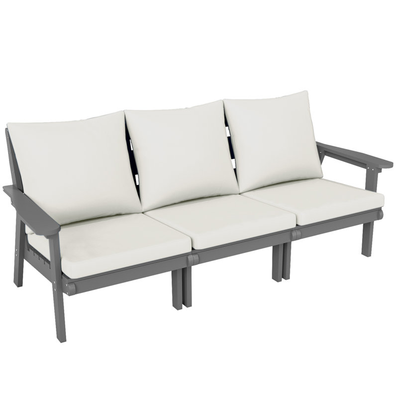 Hdpe Outdoor 3-Seater Sofa, Gray, White