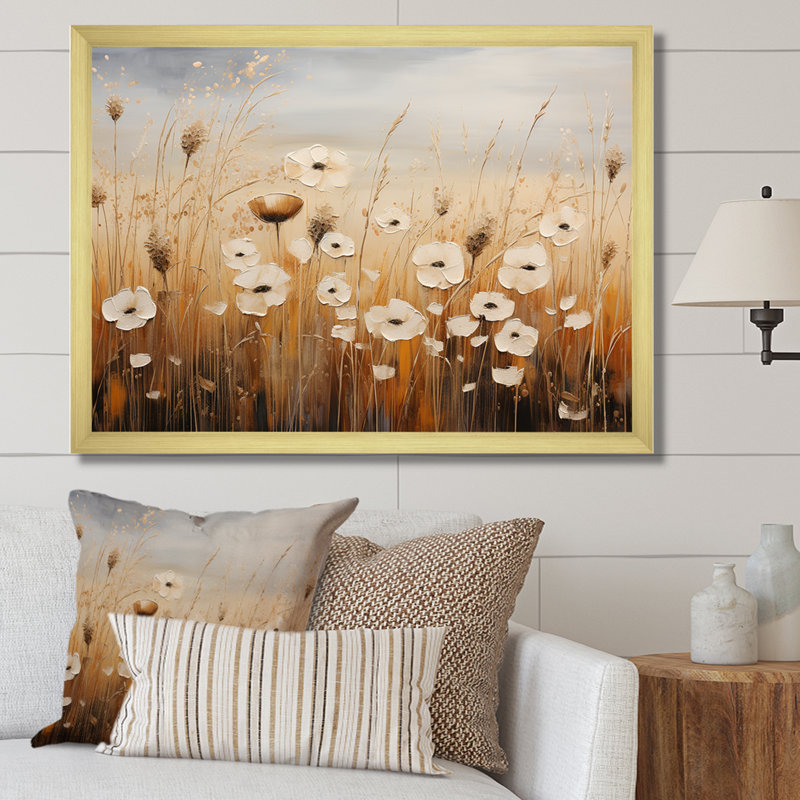 Minimalisme prairie magique I sur toile, Cadre doré simple, H 34 po x l 44 po x P 1,5 po