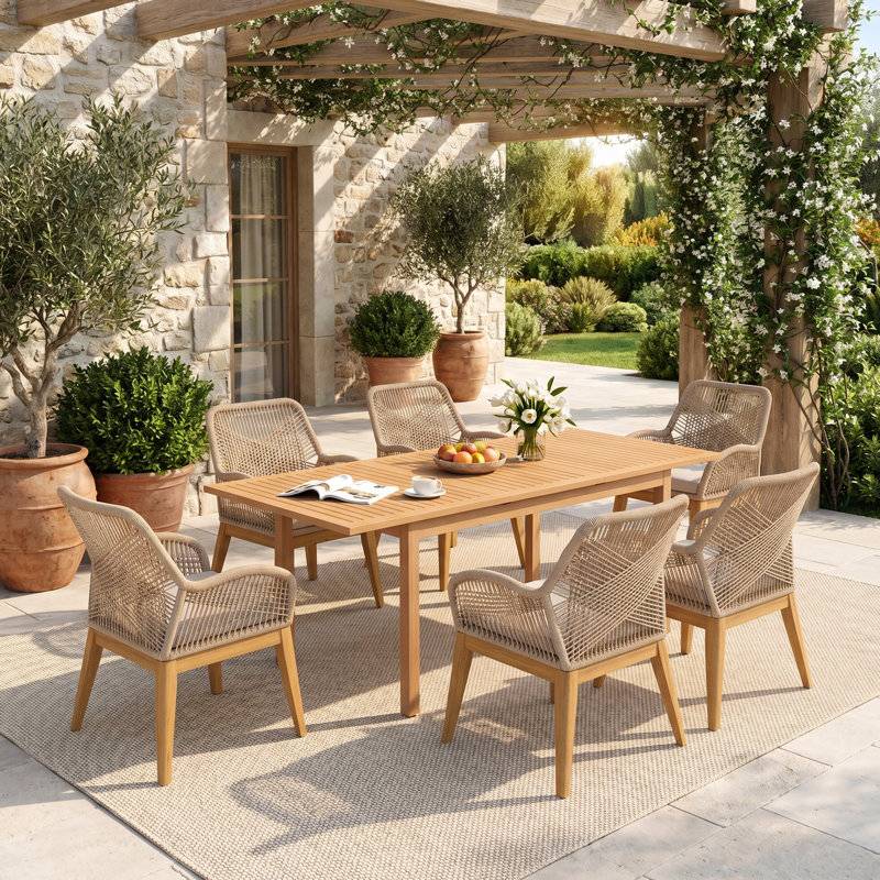 Ensemble de salle à manger extensible pour 6 personnes avec coussins d'extérieur