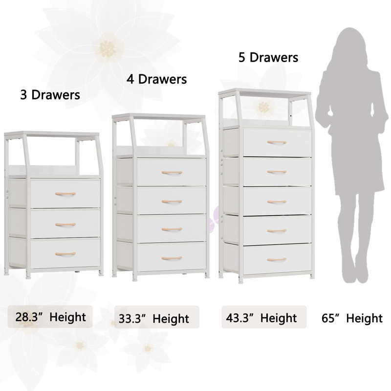 White Metal Frame 5-Drawer Fabric Nursery Dresser