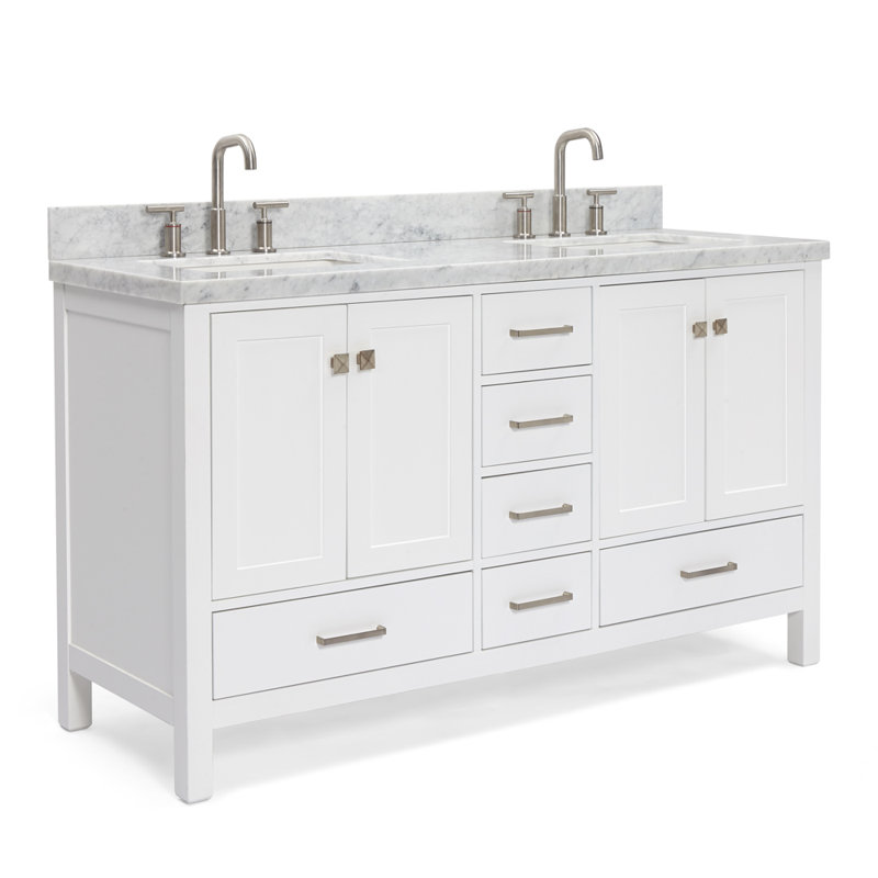 Ensemble de meuble-lavabo double 61 po Cambridge, Blanc / nickel brossé