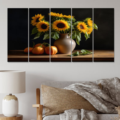 Golden Sunflower Still Life I - Floral Metal Wall Art Prints Set