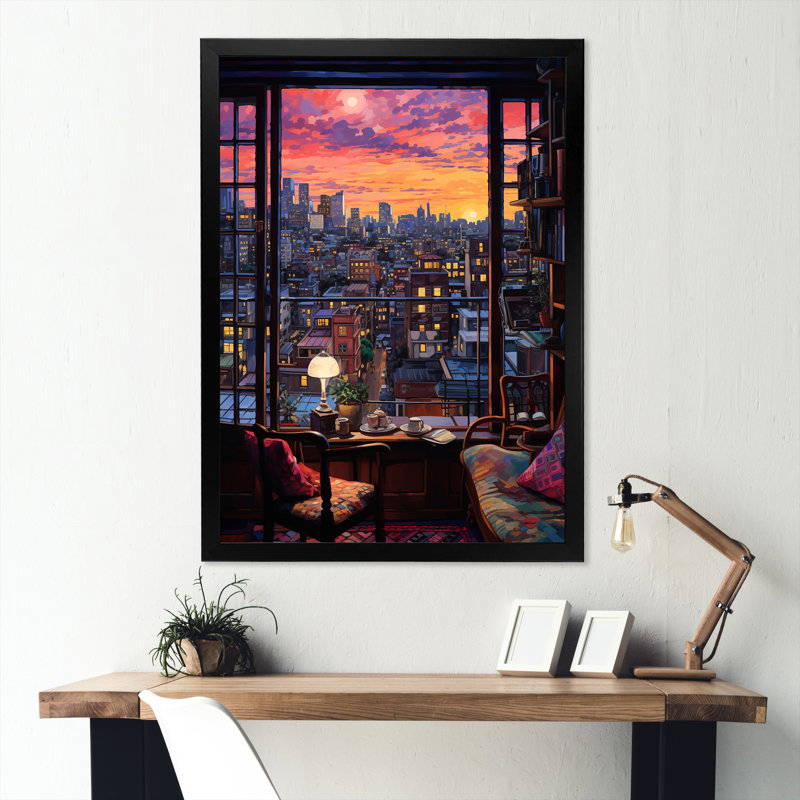 «Night In Tokyo Window View I - Japon», art mural, Cadre photo noir simple, H 32 po x l 24 po x P 1 po