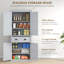 Armoire de rangement pour garde-manger de 72 po, armoire autoportante traditionnelle avec 4 portes et 3 tablettes réglables, grand tiroir central, panneau de lambris, gris-1395222453