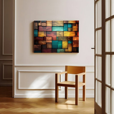 Canvas Wall Art Multicolor Wood Block Mosaic Wall Art Panel Decor Vintage Poster Print Home Decor