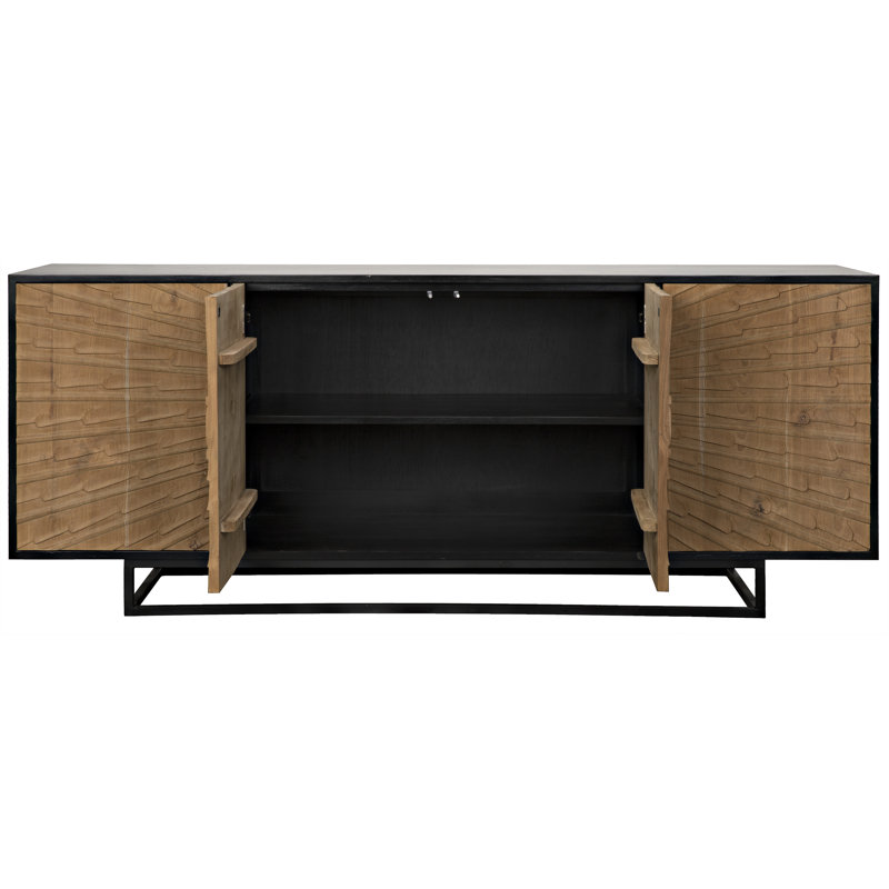 Starburst Carved 76'' Teak and Mahogany Sideboard