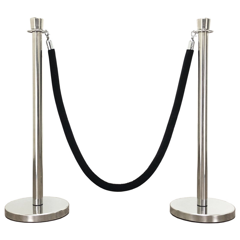 VIP Crowd Control Rope Stanchion (2 Mirror Taper Top/Flat Base + 6' Black Rope)