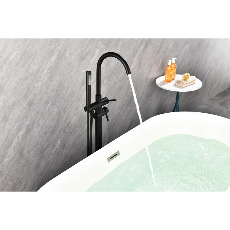 Robinet de baignoire autoportant noir mat avec douche à main et bec variable