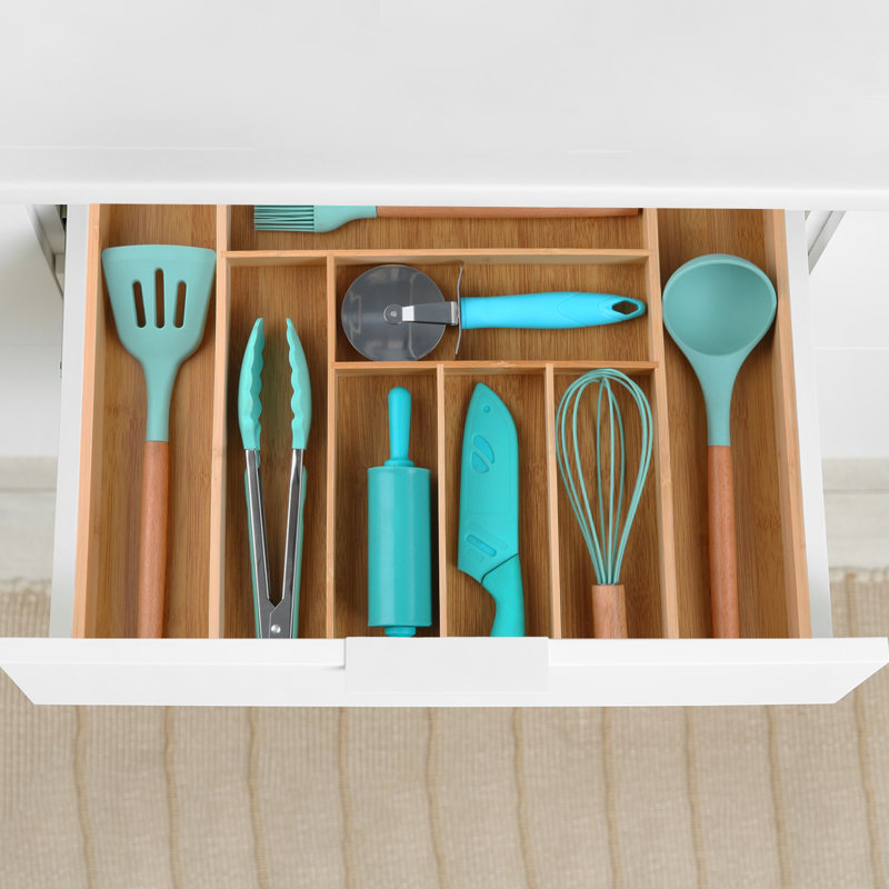 Organisateur de tiroir en bambou, plateau à couverts extensible à 6 ou 8 fentes pour fourchettes, cuillères et couteaux, grand porte-ustensiles de cuisine réglable