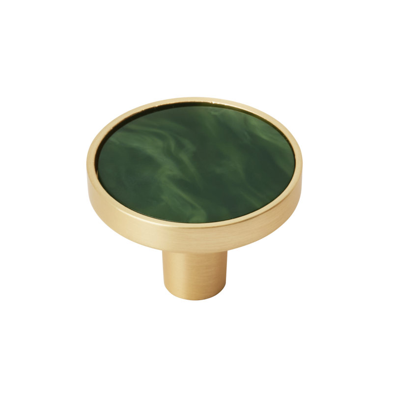 Gold and Emerald Green Round Cabinet Knob Set with Mounting Hardware