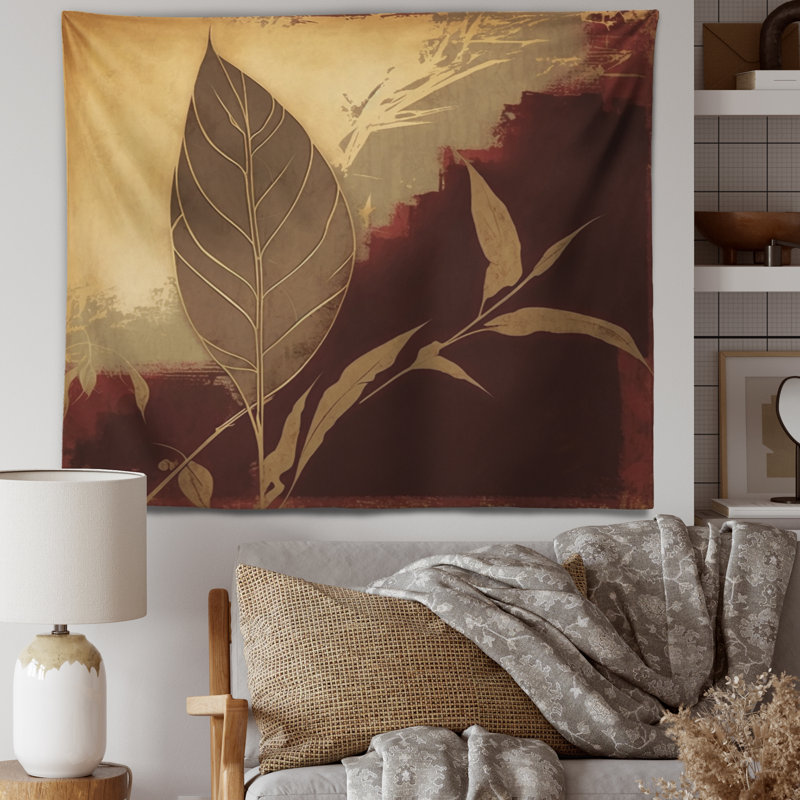 Terra Cotta Chocolate Leaves II Polyester Tapestry, 50" H x 60" W