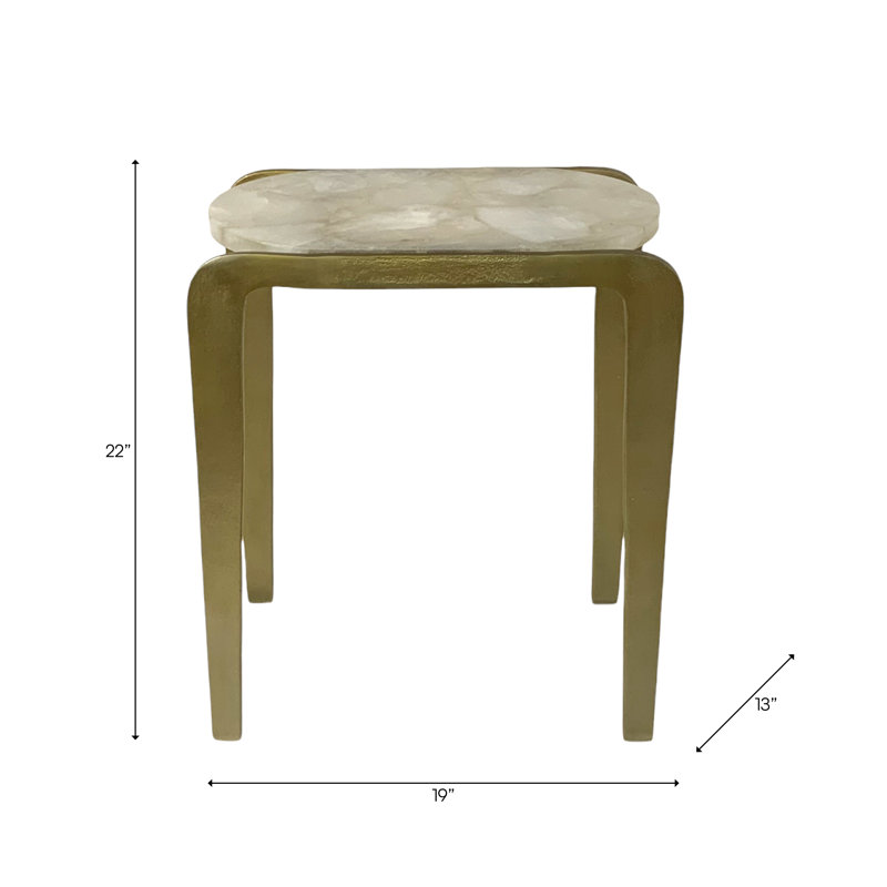 Modern  Aluminum Accent Table with White Quartz Top Frame, Stylish Side Table for Home, Office, Bedroom, or Living Room - 22" White & Gold