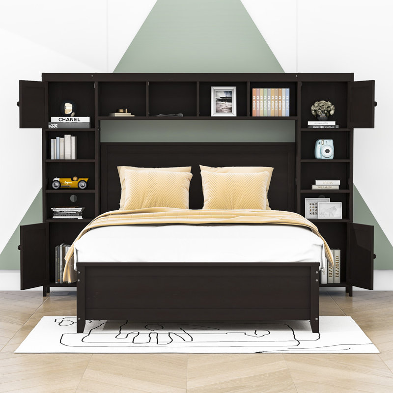 Lit plateforme double avec rangement Milpara, Espresso