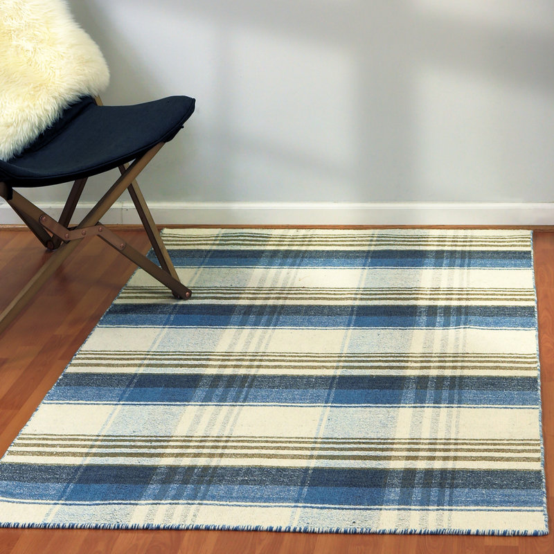 Tapis à motif écossais en laine / coton tissé à la main Pickering, Rectangle 5 pi x 8 pi