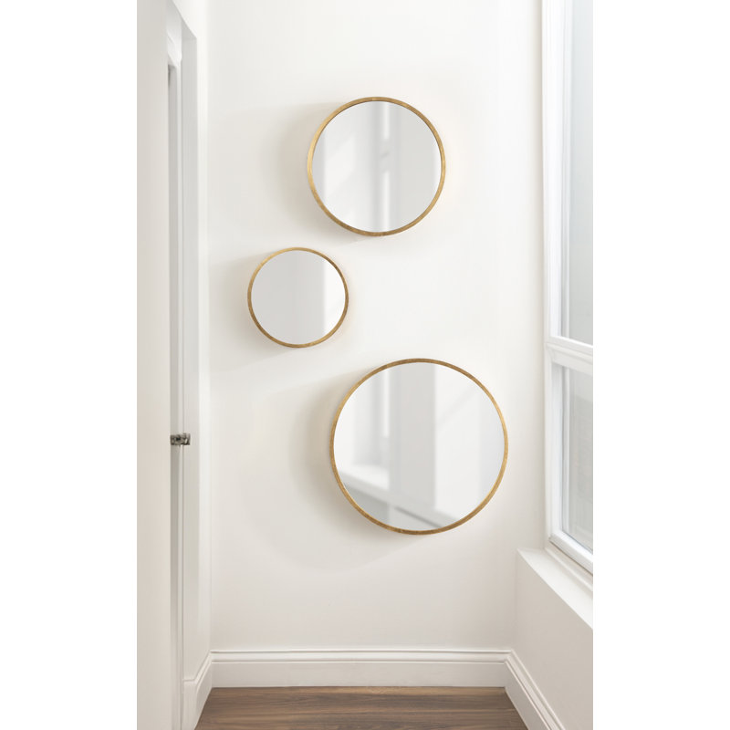 Travis Modern Round Wall Mirror Set, Gold