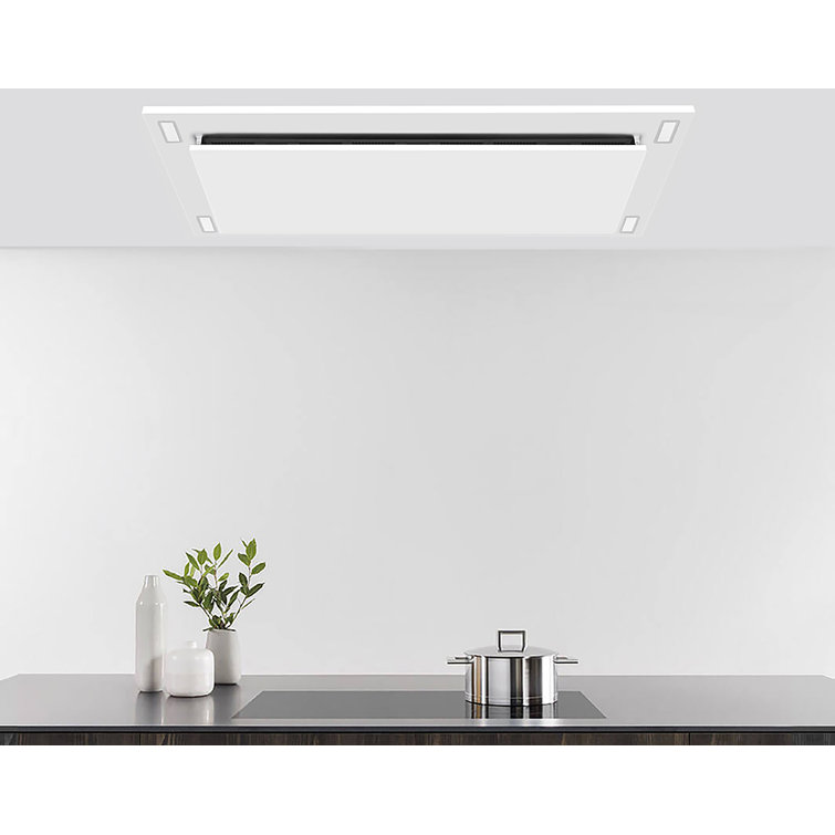 38 Inch 600 CFM Flush Mount Ceiling Island Range Hood in Matte White, Wall Switch and Dimmable LED's