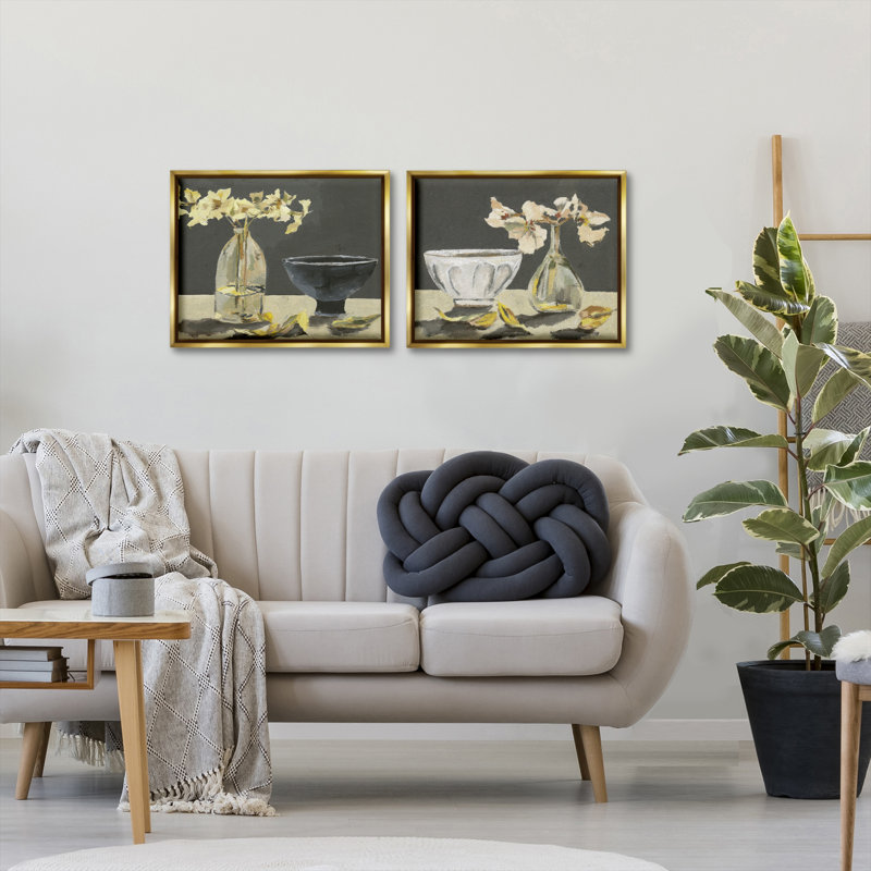 Ensemble de 2 toiles flottantes Elegy in Neutral Still Life, design par Melissa Wang, H 17 po x l 21 po