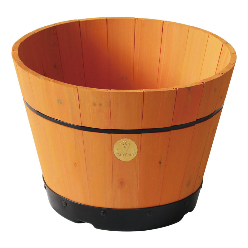 Wood Barrel Planter, Orange/Brown