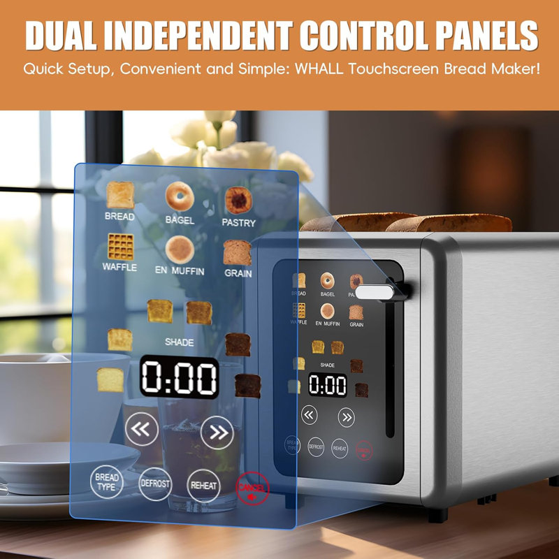 Stainless Steel Digital Touch Screen Toaster with Wide Slots
