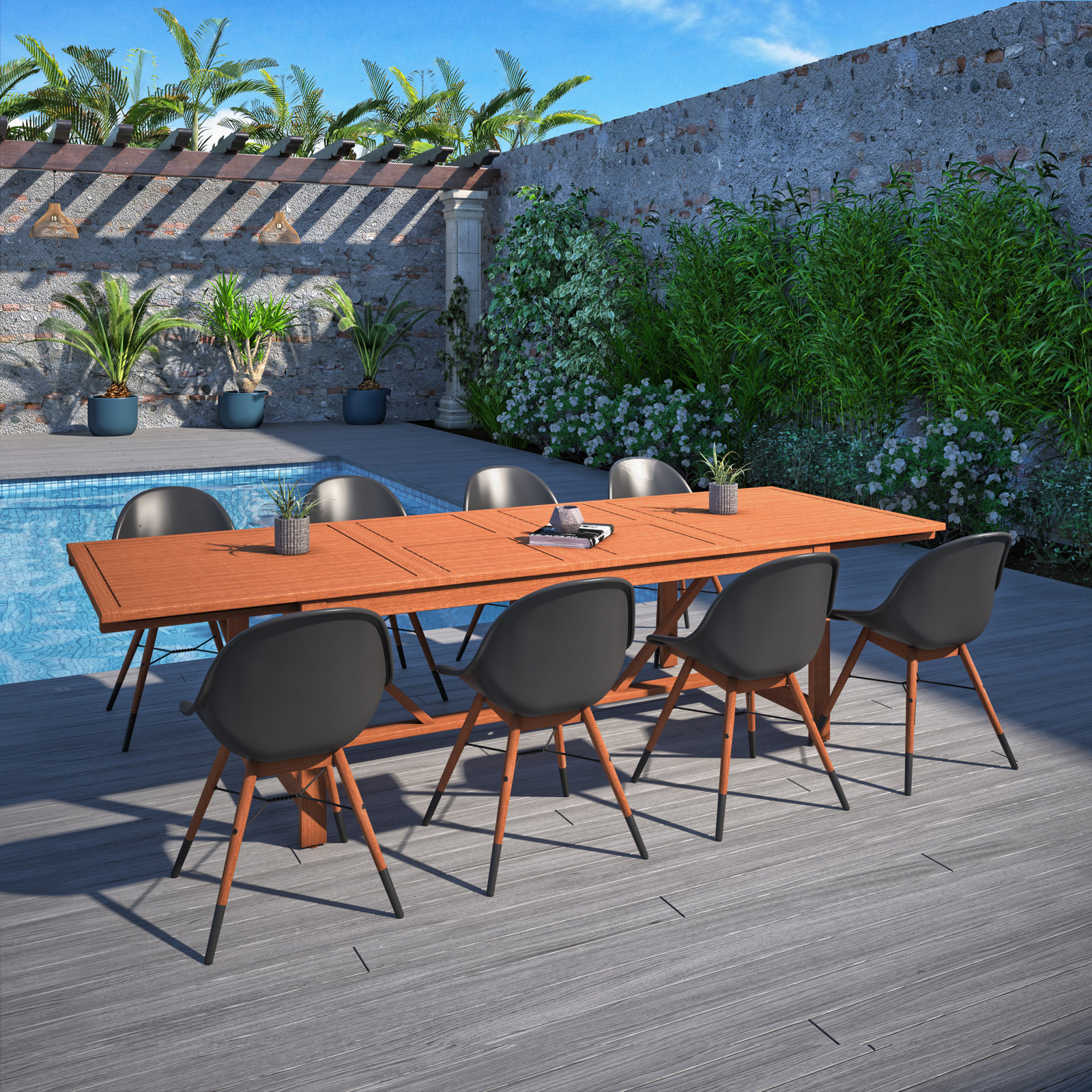 Anautica 79" Eucalyptus Patio Dining Set, Black