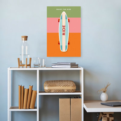 Enjoy The Ride Skateboard Colorful Retro Vintage Summer Wall Art Print by Dominique Vari - Wrapped Canvas Print