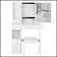 Petit meuble-lavabo de 29,2 po avec tiroir à gauche + tabouret rembourré, 2 blocs d'alimentation CA + 2 ports USB, support pour sèche-cheveux, très grand miroir coulissant à commande tactile à DEL, réglage de la luminosité tricolore, réglage de la luminosité