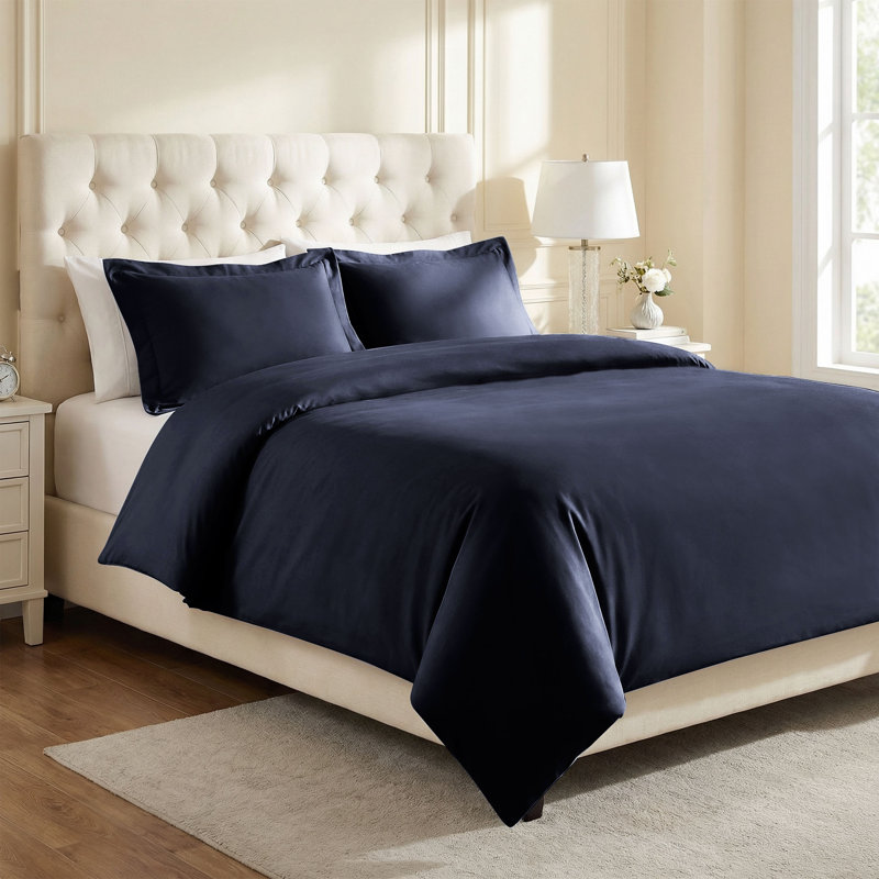 Ensemble de housse de couette en mélange de coton et polyester à densité de tissage 1200 fils 3 pièces, Marine