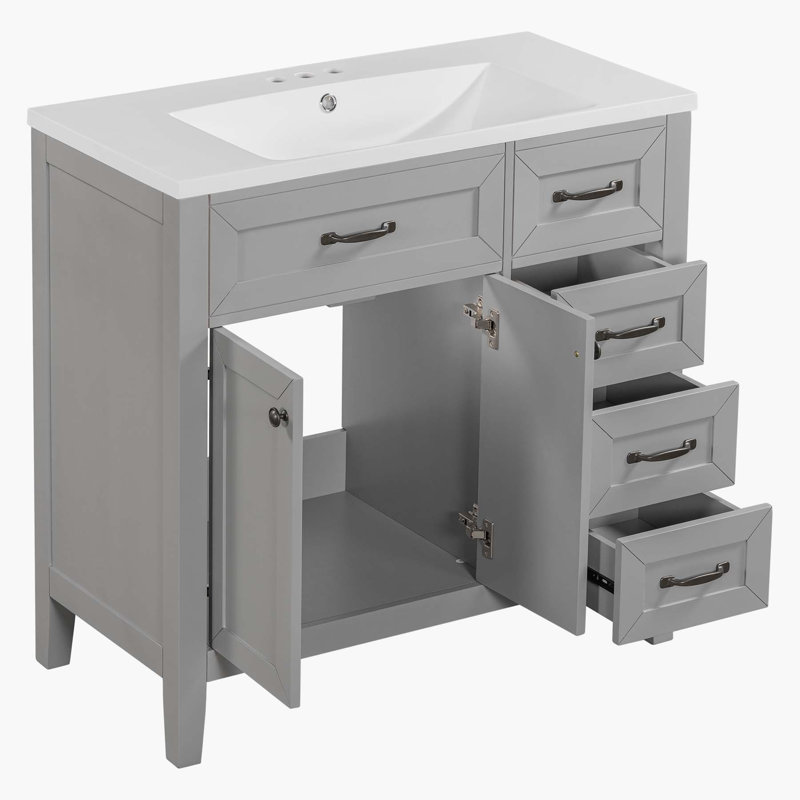 35.98'' Single Bathroom Vanity with Ceramic Top, Gray