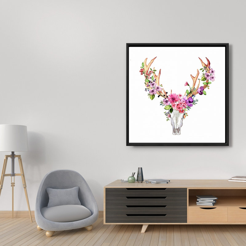 " Deer Skull With Flowers "