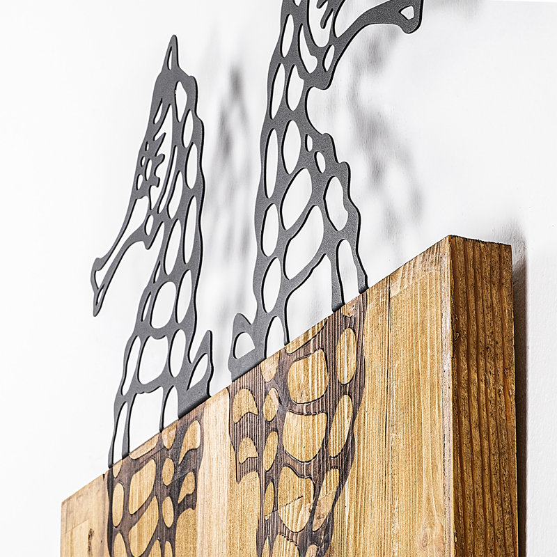Élégant accessoire mural décoratif en bois, noyer et noir, 22,8 po x 1,2 po x 20,9 po | Structure 100% métal (épaisseur: 0,06 po) et bois véritable (épaisseur: 1,2 po) | Conception unique, parfaite pour la décoration intérieure et pour rehausser 